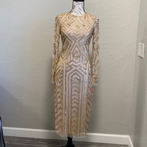 Gianni Bini Beige and Gold sequin cocktail dress never been worn - Picture 1 of 9